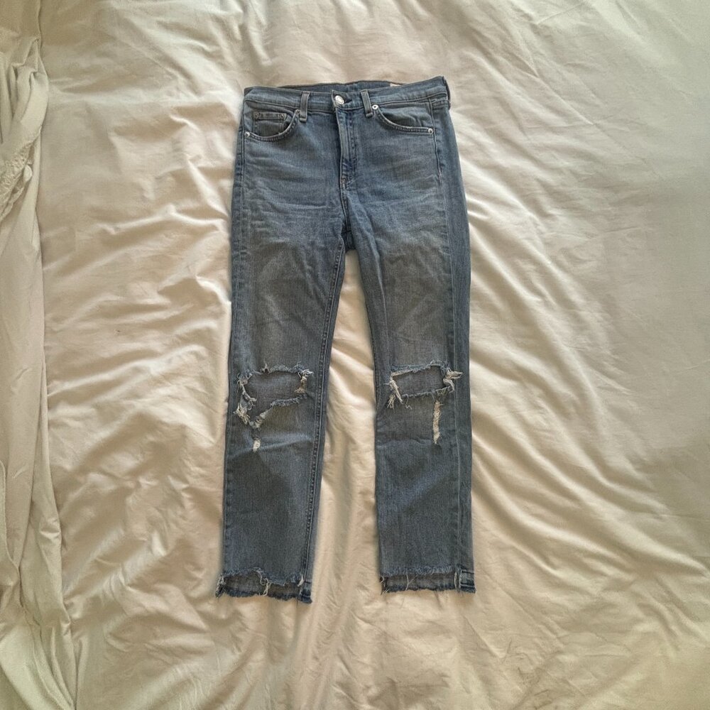 Rag & Bone Mid-Rise Distressed Mid Wash Jeans 27W 24L
